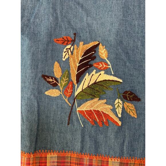 Vintage 90s Keren Hart Fall Autumn Leaf Embroidered Denim Button Down Orange M - Picture 10 of 10